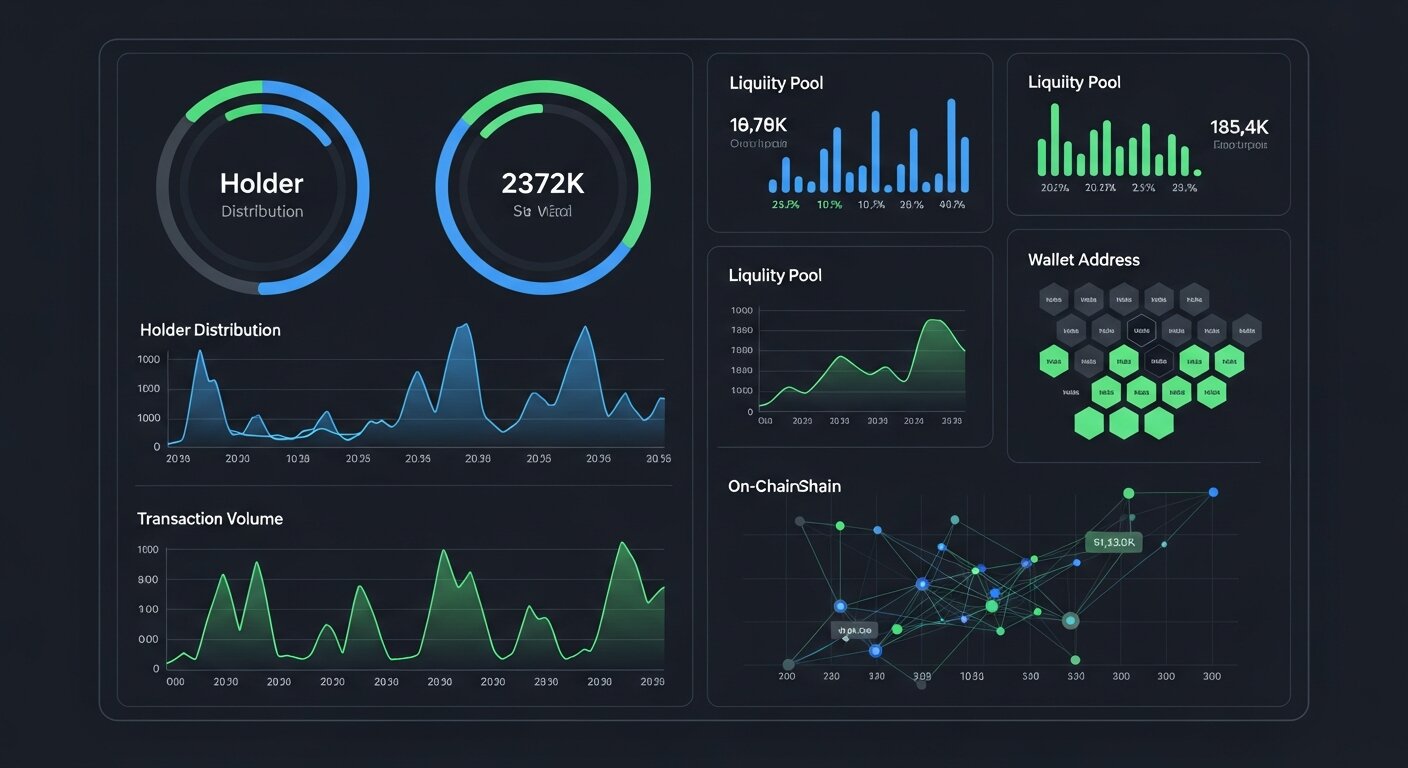 Dexscreener token analytics dashboard showing holder distribution, transaction history, liquidity metrics, and comprehensive on-chain data analysis