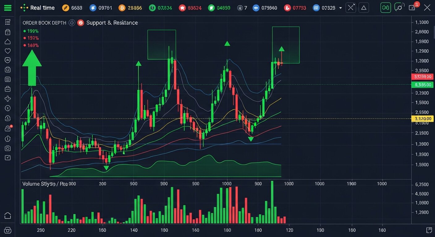 Dexscreener advanced charting interface with candlestick charts, technical indicators, and multiple timeframe analysis for cryptocurrency trading